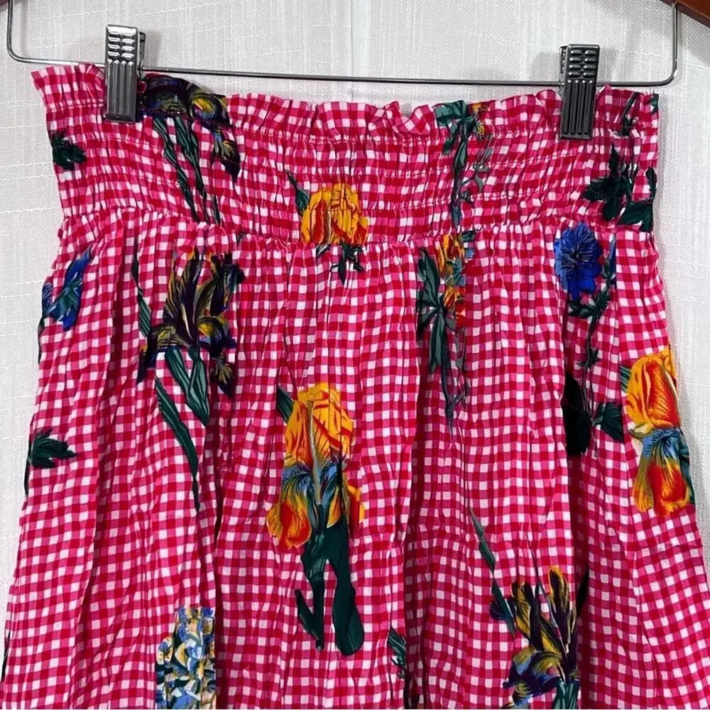 Jenn & Jo NWT Gingham Floral Iris Boho Cottagecore Ruffle Mini Skirt Size S
